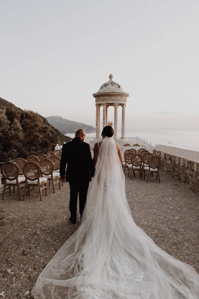 couple in front of ceremony at wedding venue son marroig in Mallorca